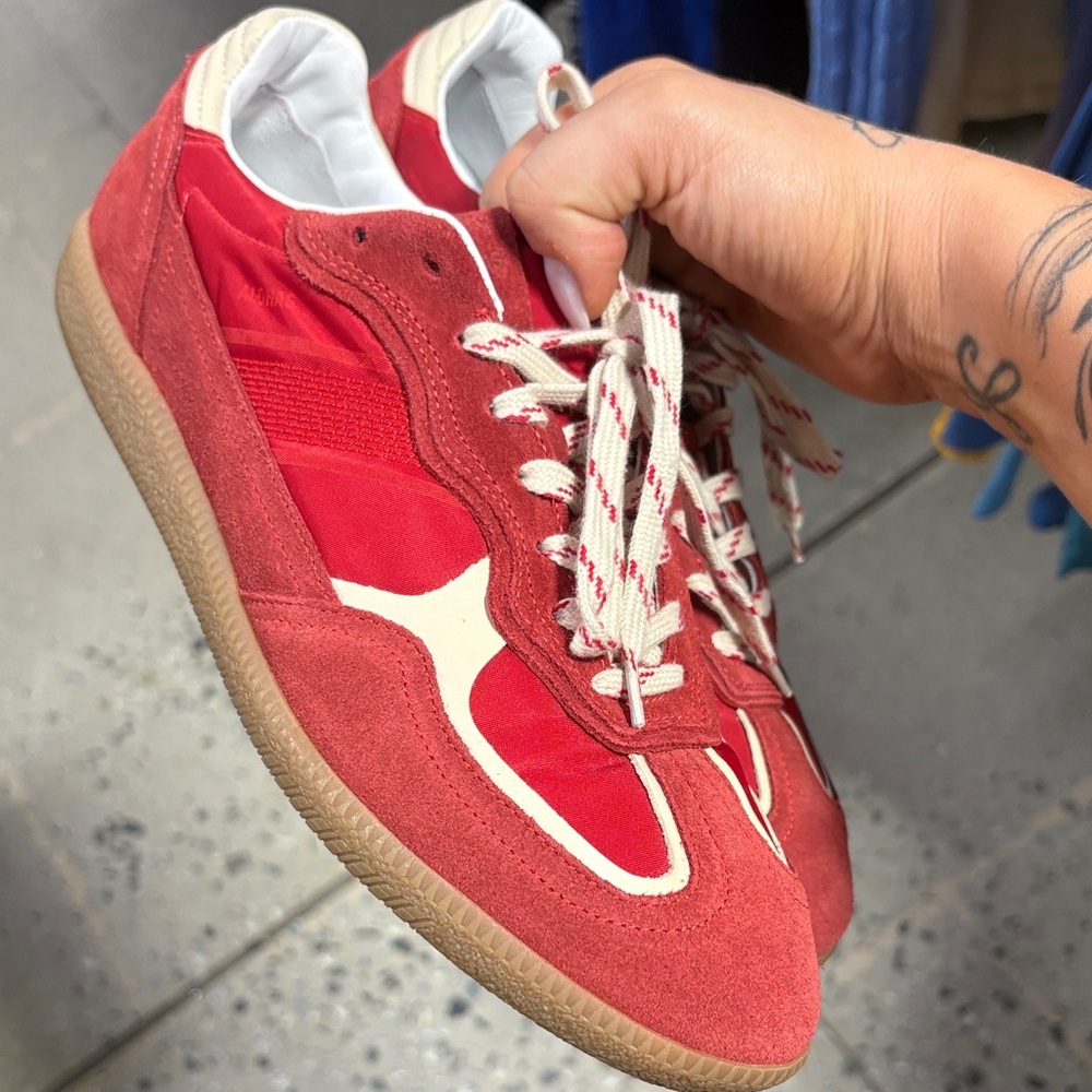 ALOHAS Red Suede & Canvas Sneakers with Cream Accents - Picture 2 of 5